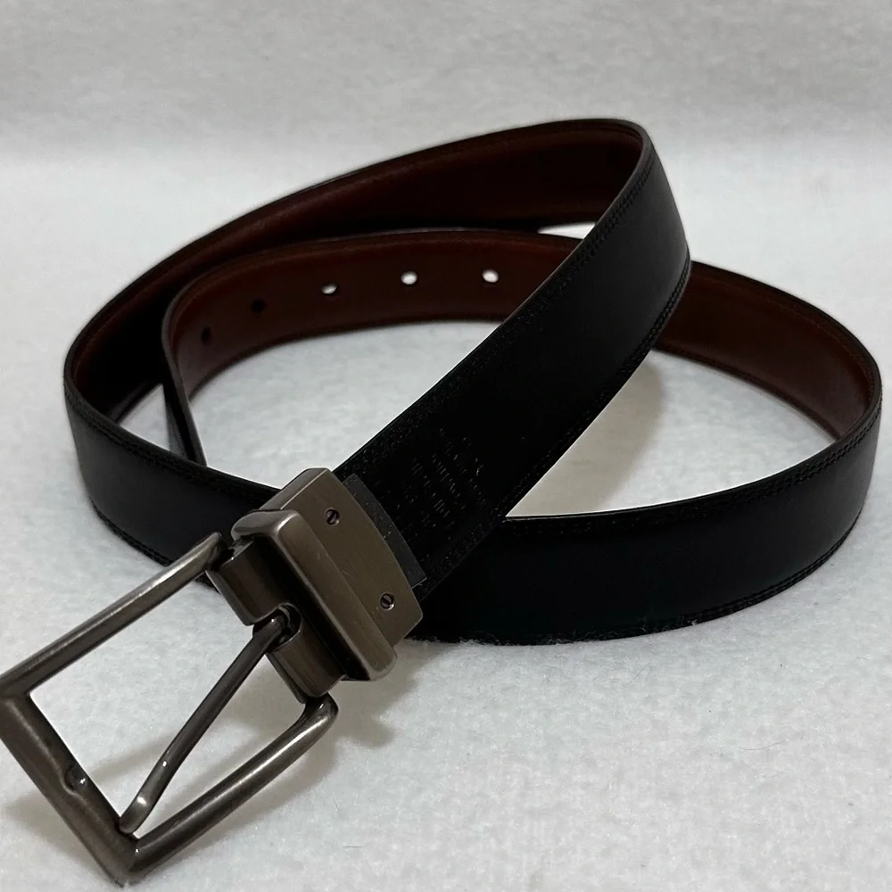 Men’s reversible black brown full grain cowhide belt, pewter buckle, size 38‌‌‌‌
